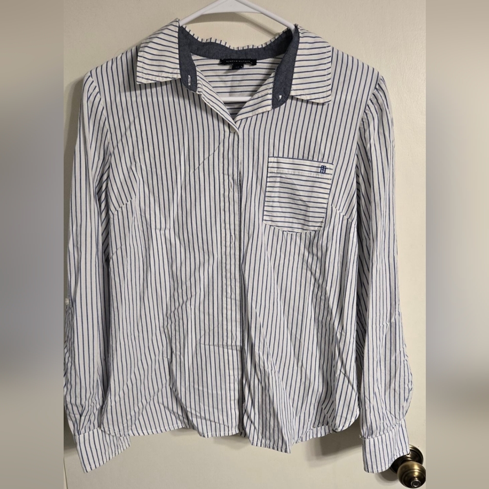 Tommy Hilfiger White Shirt with Navy Pinstripes